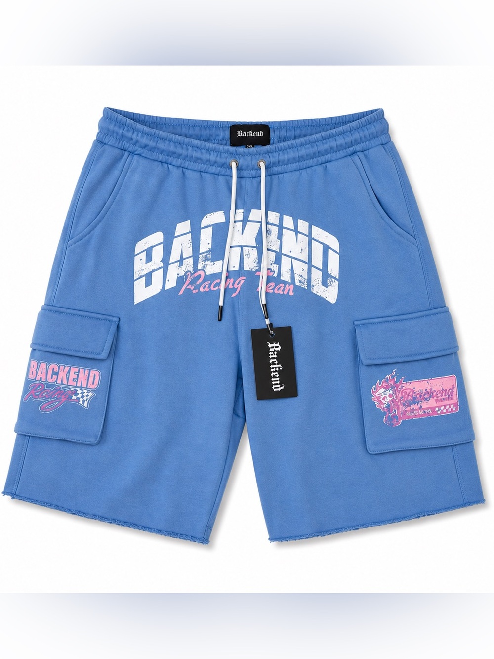 Backend Original Blue Racing Team Athletic Fleece Cargo Shorts for Men